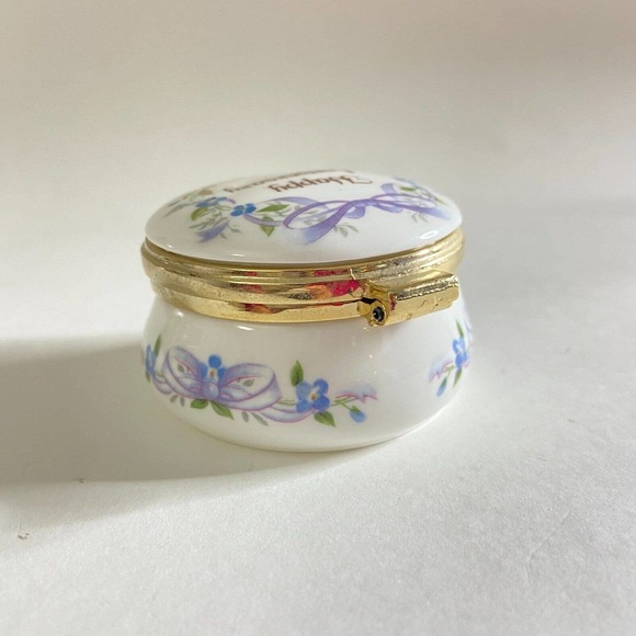 Vintage HAPPY ANNIVERSARY Eximious England Trinket Box Floral Flowers Butterfly2 - Picture 4 of 6